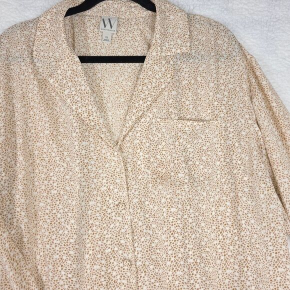 Worthington Spotted Button-Down Blouse Women’s 1X Neutral Tan Print - Picture 10 of 16